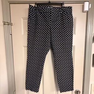 Old Navy Size 14 Dark Blue White Diamond Print Mid Rise Cropped Ankle Pants